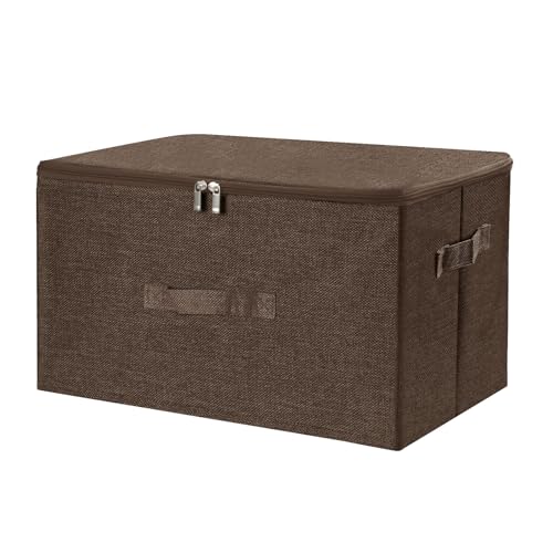 ANMINY Storage Bins with Zipper Lids 36 Qt Lidded Fabric Storage Boxes Baskets Cubes with Handles Collapsible Washable Cotton Linen Closet Shelf Clothes Organizer Containers - Coffee, Large - color: Coffee, size: Large (Pack of 1)