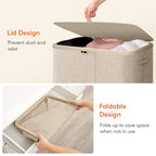 Lifewit 185L Large 3 Section Laundry Hamper with Lid, Plastic Laundry Basket with Bamboo Handles and Removable Bags, Tall Foldable Clothes Hamper for Bathroom Bedroom, Beige - color: Beige
