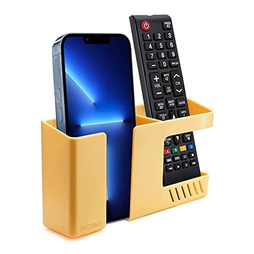 D3 Wall Mount Phone Holder, Punch-Free Wall-Mounted Mobile Phones Charging to Stand, Sticky Remote Control Storage Box Bedside Lazy Mobile Phone Rack, Multipurpose Storage Box (Yellow) - color: Yellow