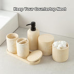 Bathroom Accessories Set, Travertine Stone-Look, 6 PCS Bathroom Accessory Set with Soap Dispenser, Toothbrush Holder, Tumbler, Vanity Tray, Cotton Swab Jars for Countertop (Yellow) - color: Yellow