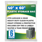 Storage Standard 6-Pack Large Clear Plastic Bags for Storage - Waterproof Extra Large Plastic Bags with Zip Ties, Heavy-Duty Cover for Luggage, Suitcases, Strollers & Travel Gear - 40 x 60 Inches - size: 40'' x 60''