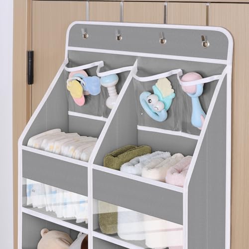 Univivi 5-Shelf Fabric Door Organizer Over Door Hanging Organizer with 8 Deep Pockets and 4 Small PVC Pockets Hanging Storage Organizers for Baby Nursery(Grey) - color: Grey (Upgraded), size: 5 LAYER