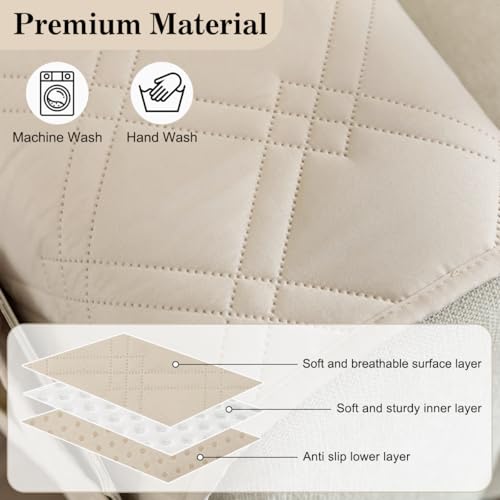 Couch Armrest Organizer Remote Control Holder Bedside Caddy with 6 Pockets, Non-Slip Armchair Caddy Sofa Armrest Organizer for Tv Remote Control, Magazine, Cell Phone, Beige