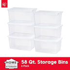 IRIS USA 6-Pack Storage Bins with Lids, 58 Quart, Clear Stackable Containers Box Organize Shoes Closet Shelves Clothes Blankets Towels - BPA-Free Plastic - size: 58 Qt, style: 6 Pack