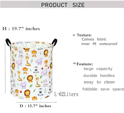 KUNRO Kids Laundry Hamper Clothes Gift Basket Storage Laundry Baskets Organizer Bin with Handles for Nursery Room (Tiger Animals) - color: Tiger animals