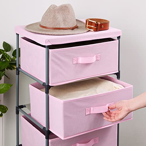 Juvale 4-Tier Dresser for Bedroom - 16.5 x 13 x 33 in, Pink, Modern - Closet Dresser with 4 Fabric Drawers for Clothes & Bedroom Storage - color: Pink