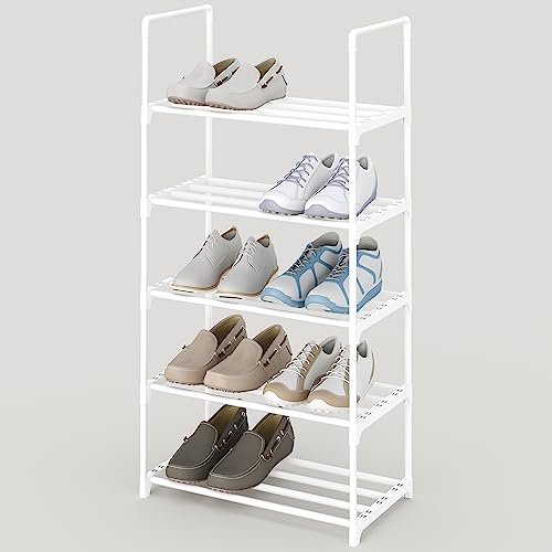 5-Tier Small Shoe Rack, Metal Stackable Kids Shoe Shelf Storage Zapateras Organizer,Narrow Shoe Rack Sturdy for Closet Hallway Entryway Living Room Bedroom (White) - size: 5-White