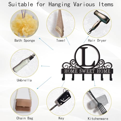 Metal Letter L Key Holder for Wall, Monogram Coat Rack Wall Mount, Key Hooks Perfect for Bathroom, Living Room, Kitchen, Office Ideal Wedding, Anniversary, Housewarming Gift (L) - style: L