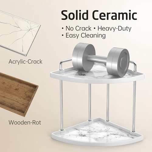 KES Hancrafted Ceramic Corner Bathroom Counter Organizer, 2-Tier Bathroom Countertop Organizer with Marble Pattern, Vanity Skincare Perfume and Makeup Storage, Polished Chrome, BSC901-CH - color: Chrome