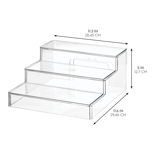 iDesign 3-Tier Expandable Spice Rack Organizer for Cabinet, Pantry, Set of 2, Clear, Made in USA
