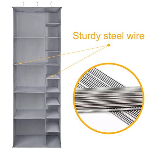 Libeder Shoe Organizer for Closet, 15 Shelf Hanging Closet Storage Shelves - 10 Shoe Rack Organizer and 5 Compartment for Clothes with 6 Side Mesh Pockets for Scarves Socks,Gloves Grey - color: Grey