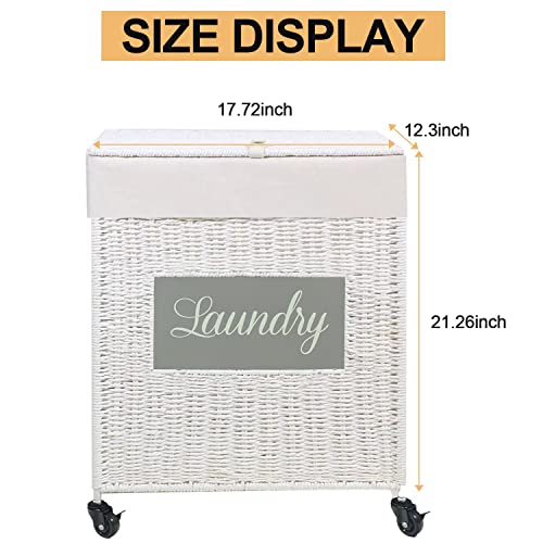 Mxfurhawa Laundry Basket, Heavy Duty Cotton Liner Laundry Storage Hamper with Handles, Collapsible Clothes Wire Basket Organizer Laundry Bag (2PCS-89WE-H) - color: 2PCS-89WE-H