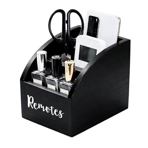 Rustic Vintage Wooden Desk Organizer Farmhouse Wood Remote Control Caddy, 3 Slot Tabletop Desktop Office Supply Storage Rack Desktop TV Remote Control Holder Home Decor Office Supplies Storage (Black) - color: Black-S
