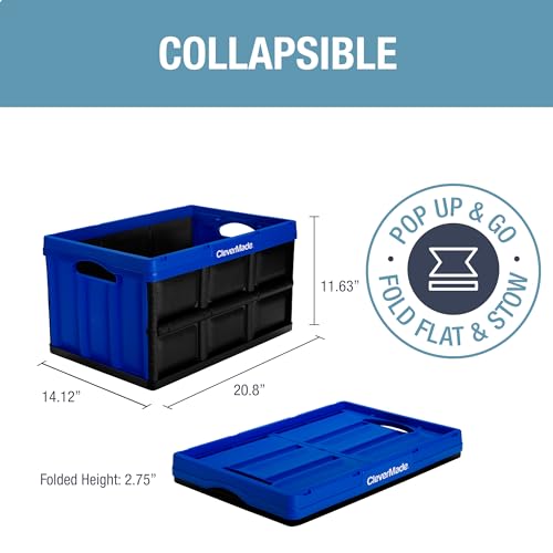 CleverMade Collapsible Storage Bins - Royal Blue 3 Pack 46L - Stackable Containers Heavy Duty Capacity Folding Crates - Space-Saving for Home