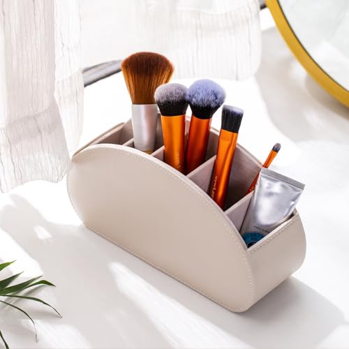 BONNY DODO Remote Control Holders Organizer Box with 5 Compartment PU Leather Multi-functional Office Desk Storage Caddy Store Tv Remote for Media Player,Brush,Pencil,Glassees&Office Supplies (Begin) - color: Begin, size: S