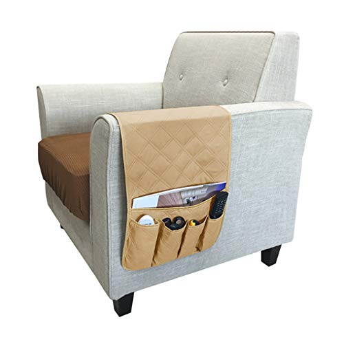IPENNY Couch Sofa Armrest Organiser Chair TV Remote Holder Bed Storage Pocket Bag for Cellphone Tablet Notepad Book Magazines DVD Eyewears Drinker Snacks Holder Pouch - color: Beige (5 Pockets)