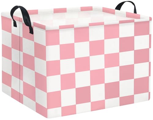HIYAGON Rectangular Baby Girl Basket Fabric Storage Basket Storage Bin Organizer Box Room Decor(Pink Checkered) - color: Pink Checkered