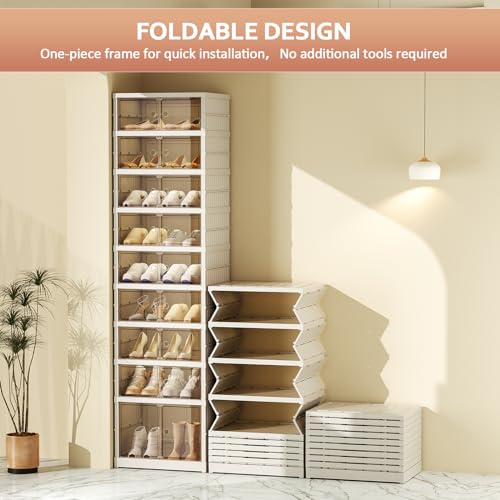 SYNCVIBE Shoe Rack Organizer for Closet Entryway 9 Tiers-18 Pairs Foldable Sneaker Storage Shoe, Collapsible Shoe Cabinet with Doors, Stackable Shoe Storage Cabinet with Lids for Living Room - size: 9 Tiers -18 Pairs