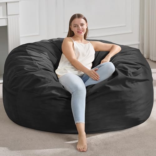 Hobestluk 4FT Bean Bag Chair Giant Bean Bag Chairs for Adults Large Bean Chairs with Removable Cover, Beanbag Chair with Filler, Adult Bean Bag Chairs for Living Room, Bedroom - color: Black, size: 4FT - 44" x 44" x 24"