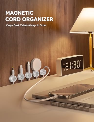 9 Pack Magnetic Cable Clips [Cable Smooth Adjustable] Cord Holder, Under Desk Cable Management, JOYROOM Adhesive Wire Holder Keeper Organizer for Home Office Desk Phone Car Wall Desktop Nightstand - color: Clear