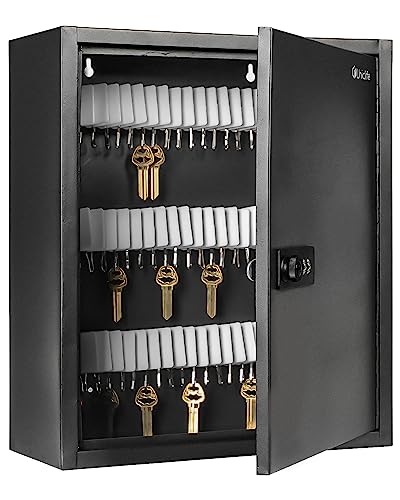 Uniclife 100 Position Slotted Key Cabinet with Combination & Key Lock Resettable Black Digital Security Storage Box Steel Key Organizer with Slotted Racks White Key Tag Labels and Permanent Pen - color: Black, size: 100 Keys