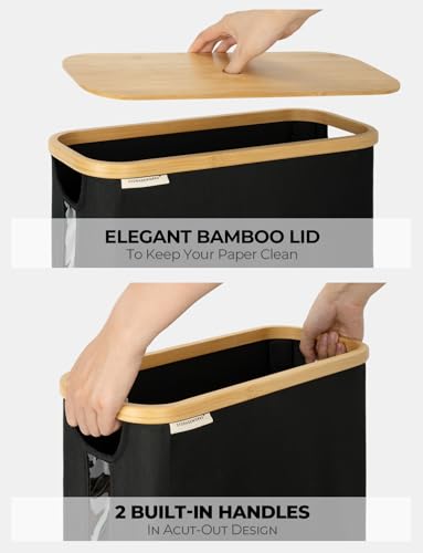 StorageWorks Large Toilet Paper Storage with Bamboo Lid, Toilet Paper Holder Basket for Up to 12 Mega or 16 Regular Size Rolls, Paper Storage Baskets for Bathroom, Black, 1 Pack - color: Black, size: Large