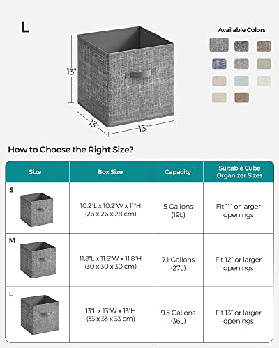 SONGMICS Storage Cubes, 13-Inch Non-Woven Fabric Bins with Double Handles, Set of 6, Closet Organizers for Shelves, Foldable, for Clothes, Cattail Gray UROB033G01 - color: Cattail Gray, size: 13"L x 13"W x 13"H