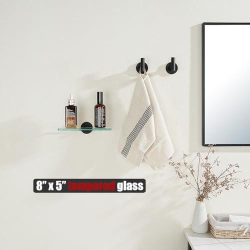 JQK Bathroom Glass Shelf Black, Tempered Glass Shower Storage 8 by 5 inches, 304 Stainless Steel Matte Black Wall Mount 2 Pack, TGS101L8-PB-P2 - color: Matte Black, size: 8 Inch (2 Pack)