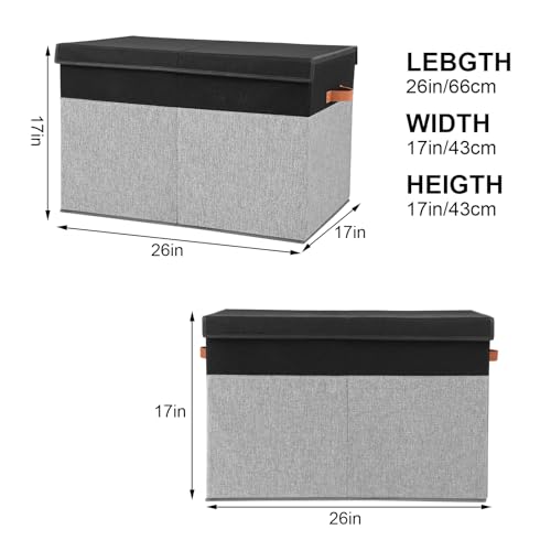 Gowee Large Toy Storage Box with Lid, Sturdy Toys Storage Chest Bin Organizer Basket with Dividers for Kids, Boys, Girls, Nursery, Closet, Bedroom, Playroom 26"x17" x17" (Black and Grey) - color: Black and Grey, size: 26"x17" x17"
