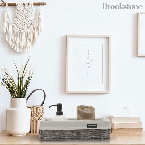 Brookstone Wicker Shelf Storage Basket Decorative Shelf Bin, bathroom organizers and storage, Boho Living Room Decor, Spring Storage 2026-2 Piece Set - color: Grey Two Pack with Handles