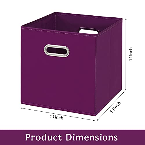 Fabric storage bins Cubes, Fabric Cube Organizer with Handle, Foldable Cube Bins for Cloth or Accessary Storage, 11x11x11, Set of 3, (Purple) - color: Purple, size: 3 Pack