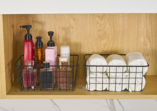 JUNCHU CHERRY Wire Kitchen Storage Basket 4 Packs,Perfect Pantry Organization Accessories Basket,Laundry Basket,Countertop Organization,Suitable for Kitchen,Bathroom,Bedroom,Tabletop,Stackable,Brown - color: Brown