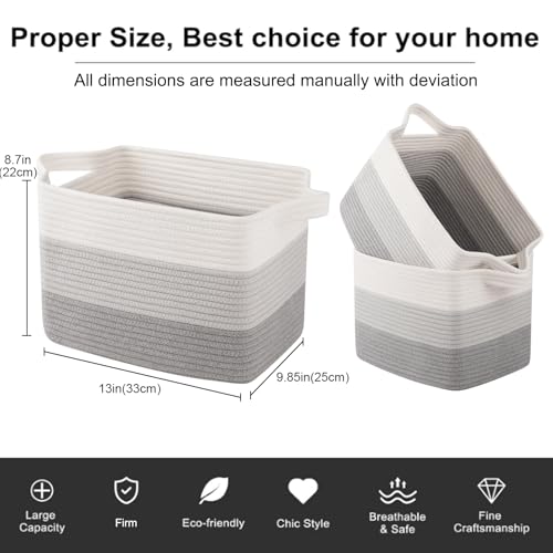 OIAHOMY Storage Basket, Woven Baskets for Storage, Cotton Rope Basket for toys,Towel Baskets for Bathroom - Pack of 3, Gradient Gray - color: Gradient Gray, size: 3 pcs-13”x9.9”x8.7”