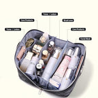 BOYATU Travel Makeup Bag for Women: Large Cosmetic Bag Set of 3 - PU Leather Make up Bag with Compartments - Compact Waterproof Toiletry Bag with Divider & Handle (D-2-Black) - color: D-2-Black