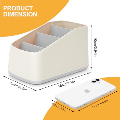 Remote Control Holder with 4 Compartments,TV Remote Caddy/Box/Tray Organizer for Bedside Table/Office Desk,Desktop Storage Organizer for Small Controller,Media Player, Office Supplies - color: Grey