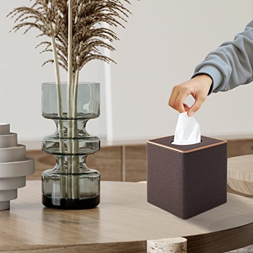Tissue Box Cover Square Tissue Box Holder PU Leather Facial Organizer with Magnetic Bottom,Decorative Napkin Caddy for Vanity Dresser Night Stand Table Countertop Home Office Car,Coffee - color: Linen Texture Coffee