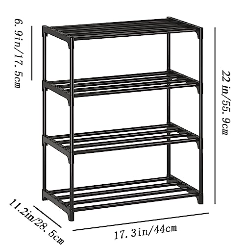4-Tier Small Shoe Rack, Metal Stackable Kids Shoe Shelf Storage Zapateras Organizer,Narrow Shoe Rack Sturdy for Closet Hallway Entryway Living Room Bedroom (Black) - size: 4-Black