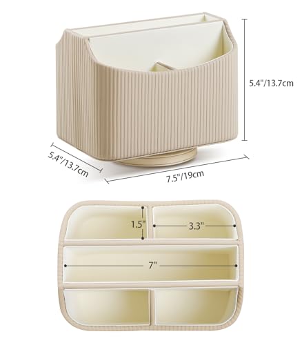 PU Leather Remote Control Holder, 360 Degree Rotating Desk Organizer Storage Table Remote Caddy, Spinning Bedside Organizer Nightstand Organizer for Desktop Office Home (Beige) - color: Beige