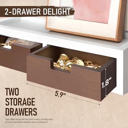 Rebee Vision Key Holder Wall Mount with 2 Drawer Organizer: Decorative 2-Color Mail Organizer for Wall with 6 Hooks - Farmhouse Home Organization for House Decor (White & Retro Brown) - color: White & Brown, style: 2-Drawer