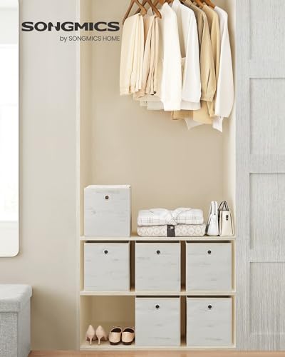 SONGMICS Storage Cubes, Set of 6 Storage Bins with Handles, Foldable Oxford Fabric and Non-Woven Fabric Storage Boxes, 10.2 x 10.2 x 11 Inches, Fit Cube Storage Unit, Vintage White URFB126W01 - color: Vintage White, size: 6 Pack (10.2"L x 10.2"W x 11"H)
