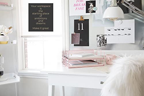 BLU MONACO | Paper Tray Stackable Pink Mesh Set of 2 | Stackable File Trays for Desk Organization | Tiered Desk Organizer with Metal Letter Trays and Workspace Organizer - color: Pink
