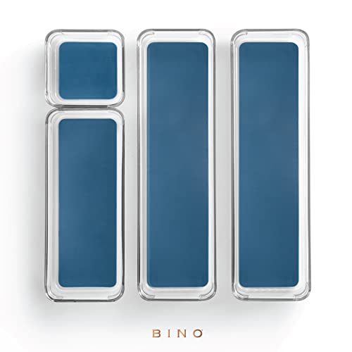 BINO | 4-Piece Drawer Organizer Bin Set - Navy, Small | THE MODULAR+ | Multi-Purpose Storage | Soft-Grip Lining and Non-Slip Rubber Feet | Durable | BPA-Free | Desk Drawer Organizer | Vanity Organizer - color: Navy, size: Small