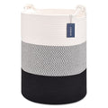 COMSE Extra Large Blanket Basket, Tall Woven Storage Basket, Nursery Hamper, 15.7”x 21.7”, Cotton Rope Laundry Hamper for Toys Clothes Towels, White/Gray/Black - color: White & Gray & Black