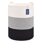 COMSE Extra Large Blanket Basket, Tall Woven Storage Basket, Nursery Hamper, 15.7”x 21.7”, Cotton Rope Laundry Hamper for Toys Clothes Towels, White/Gray/Black - color: White & Gray & Black