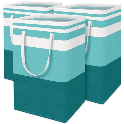 BlissTotes 3-Pack Laundry Basket, Freestanding＆Waterproof Laundry Hamper, Collapsible Tall Clothes Hamper with Easy Carry Handles for Clothes, Towels in the Family and Dorm,Gradient Green,75L - color: Green, size: 75L
