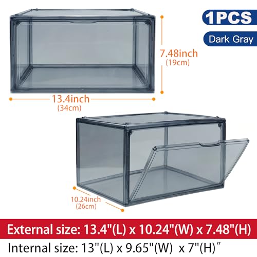 12 Pack Shoe Boxes Size 13 Acrylic Shoe Organizer Clear Storage Box Plastic Stackable Sneaker Display Case with Magnetic Lids - color: Grey, size: Medium Size 12.5