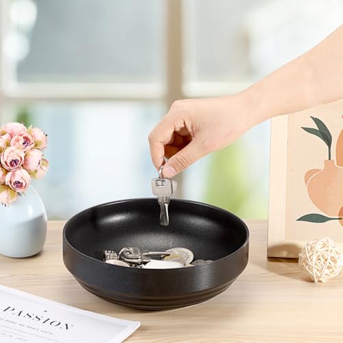 Stainless Steel Bowl Decorative Key Bowl Serving Bowl for Snack Fruit Dish Round Key Dish for Entryway Table Coffee Table Kitchen Counter, 8.3 Inches - color: Black, size: 8.3 Inches