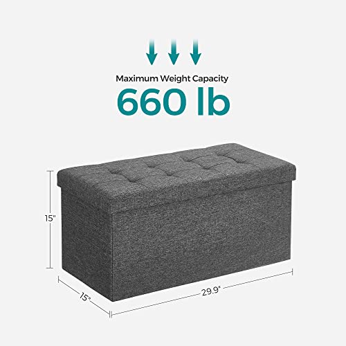 SONGMICS MAZIE Collection - 30 Inches Storage Ottoman, Foldable Storage Bench with Flipping Lid, 660 lb Load Capacity, for Entryway, Living Room, Bedroom, Dark Gray ULSF46GYZ - color: Dark Gray, size: 15"D x 30"W x 15"H