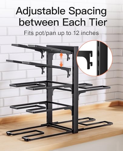 ORDORA Pots and Pans Organizer Rack for Cabinet, 15.83" Height 8-Tier Heavy Duty 120LBS Pot Pan Organizer under Cabinet Adjustable for Dutch Oven, Cast-iron Pan, Heavy Skillets Griddles, Shallow Pot - size: M-15.83"H-HeavyDuty