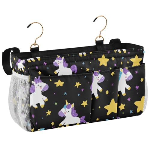 Bedside Caddy Hanging Bunk Bed Caddy Bed Organizer Hanging Pocket with 2 Hooks Bedside Storage Organizer Pocket Bag Holder Cute Unicorns Hearts Black - color: Cute Unicorns Hearts Black